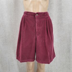 Liz Claiborne Women's Corduroy Shorts Maroon Burgundy Pleated Paperbag Cotton